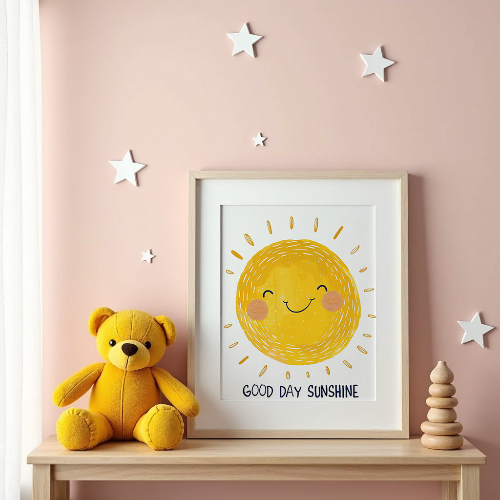 Väggmockup av Good Day Sunshine affisch på ljus vägg – Bozetto konsttryck – nr 3