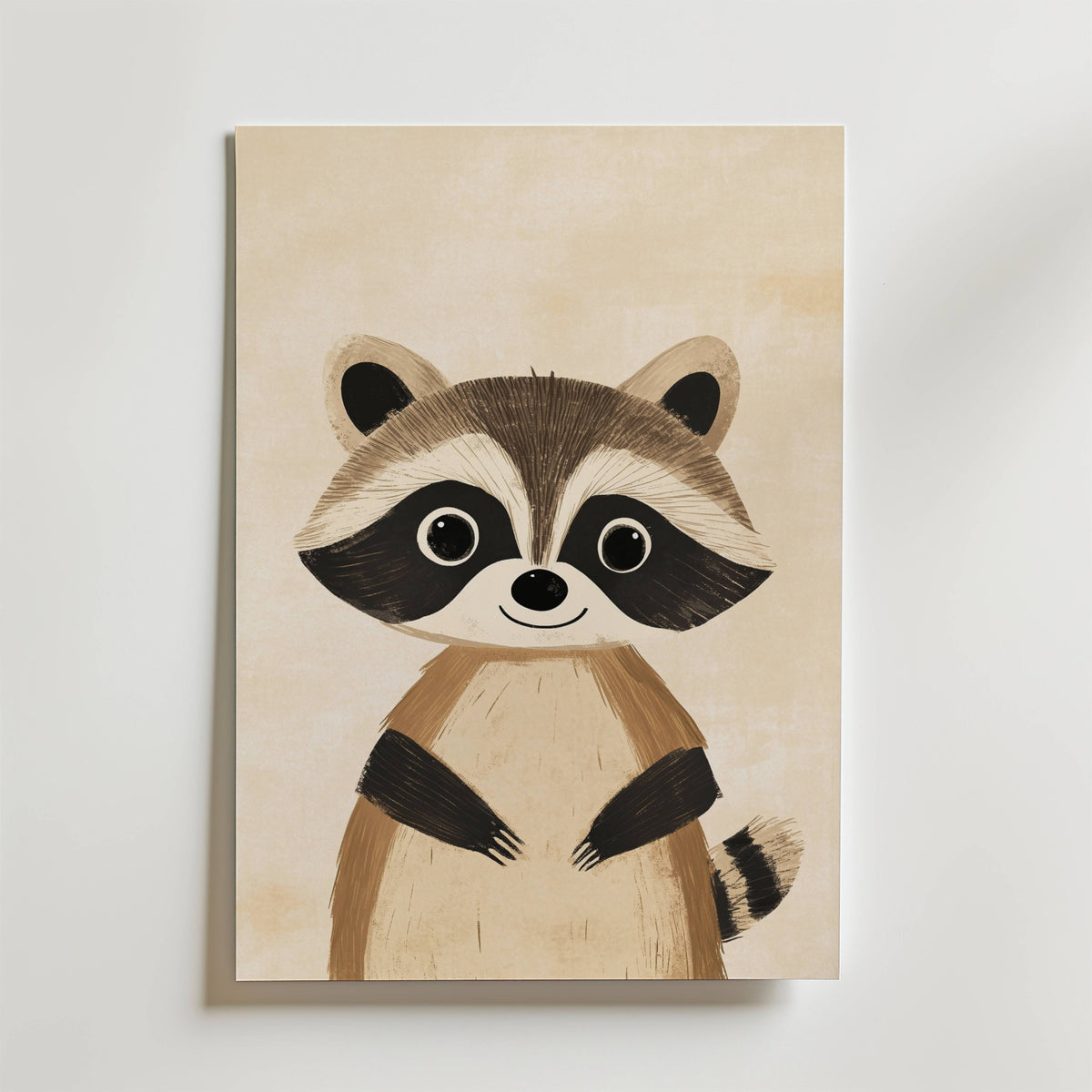 Happy Raccoon – stilfullt konsttryck från Bozetto, tryckt på matt finpapper i hög tryckkvalitet