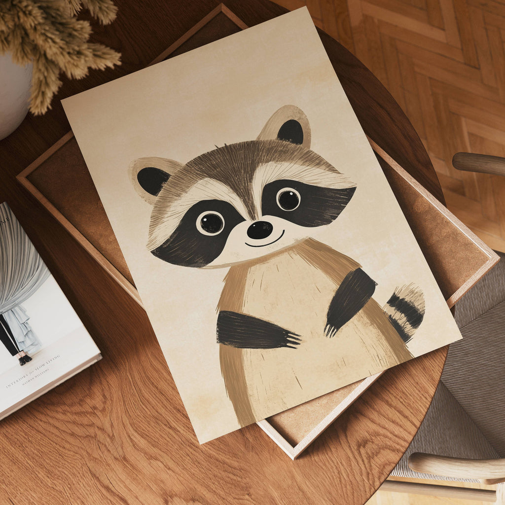 Happy Raccoon poster visad rakt fram – Bozetto affisch i hög tryckkvalitet i hög tryckkvalitet