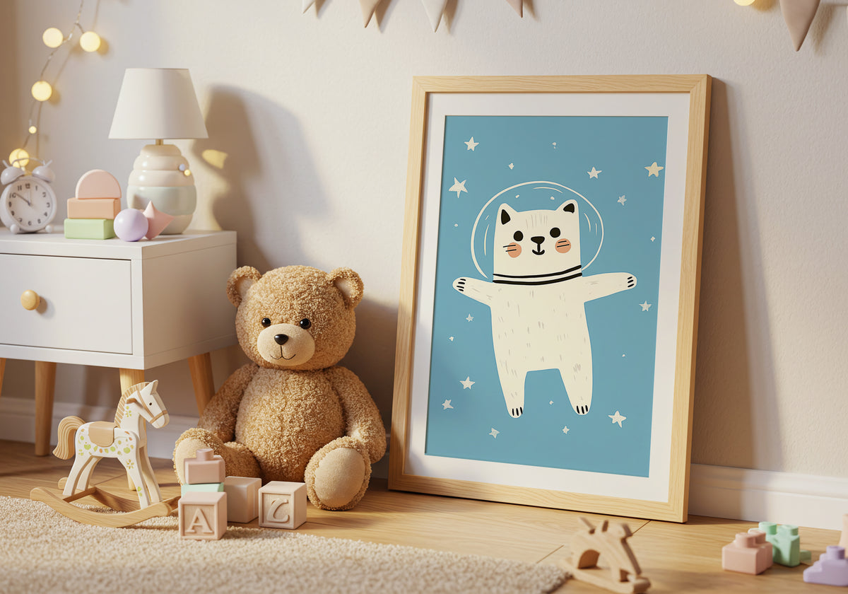 Space Cat poster visad rakt fram – Bozetto affisch i hög tryckkvalitet i hög tryckkvalitet