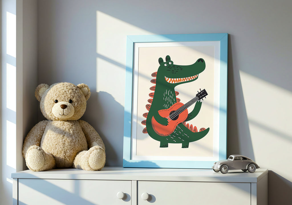 Dino Guitarist poster visad rakt fram – Bozetto affisch i hög tryckkvalitet i hög tryckkvalitet