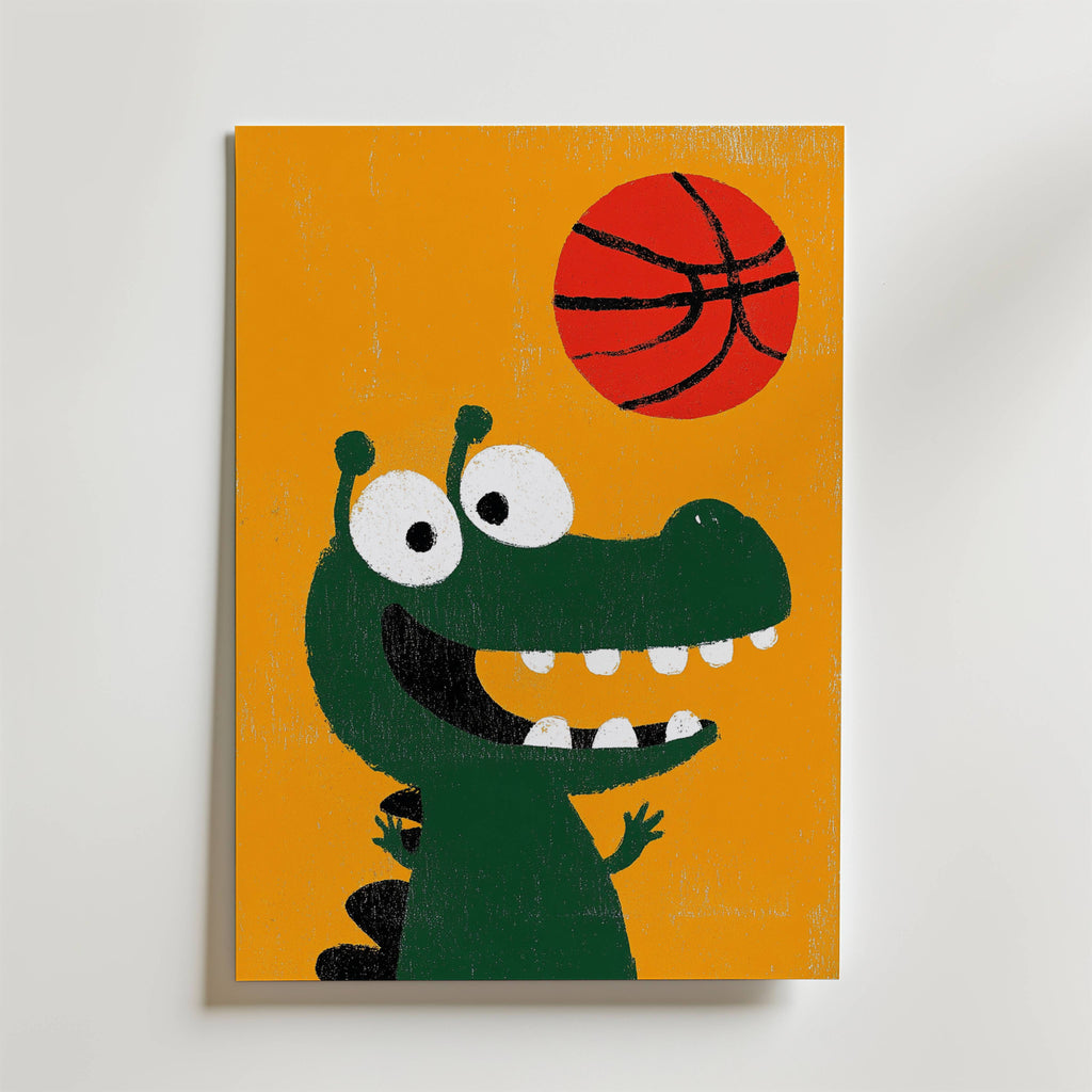 Basket Gator – stilfullt konsttryck från Bozetto, tryckt på matt finpapper i hög tryckkvalitet