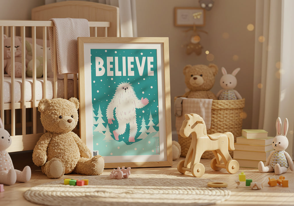 Believe Yeti poster visad rakt fram – Bozetto affisch i hög tryckkvalitet i hög tryckkvalitet