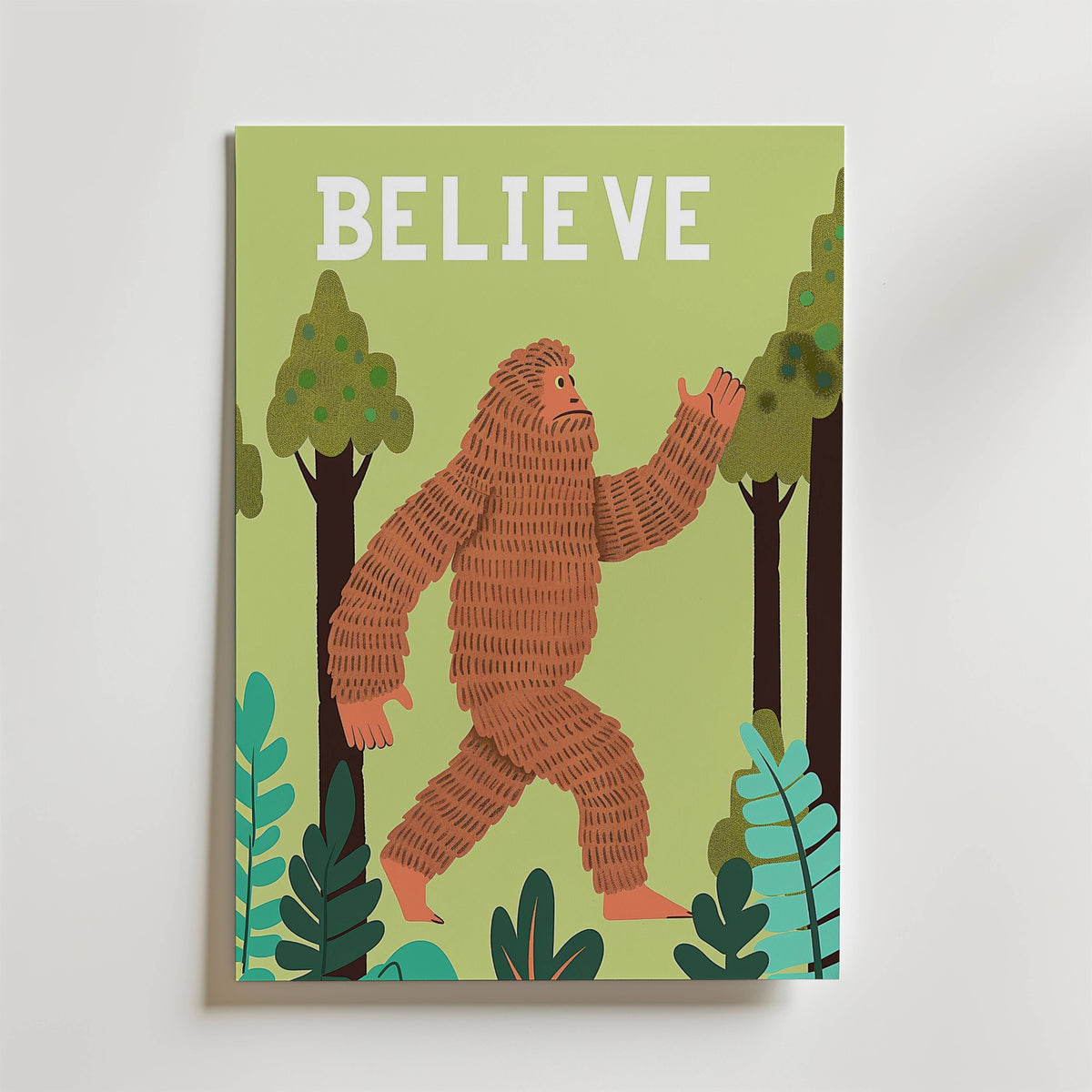 Believe Bigfoot – stilfullt konsttryck från Bozetto, tryckt på matt finpapper i hög tryckkvalitet