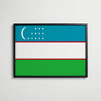 Uzbekistan National Flag Poster i svart ram – stilren konsttryck som väggdekor från Bozetto