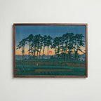Hasui Kawase Setting Sun at Ichinokura Ikegami 1928 Poster – valnötsram