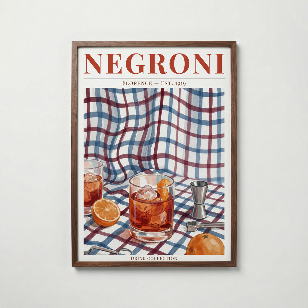 Negroni affisch i valnötsram – mörkbrun inramning med exklusiv känsla, Bozetto i hög tryckkvalitet