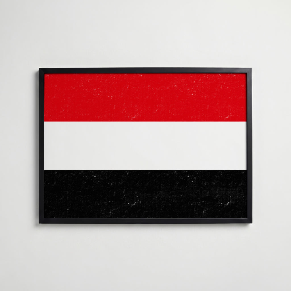Yemen National Flag Poster i svart ram – stilren konsttryck som väggdekor från Bozetto