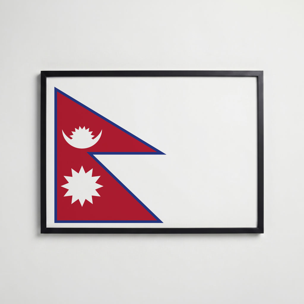 Nepal National Flag Poster i svart ram – stilren konsttryck som väggdekor från Bozetto