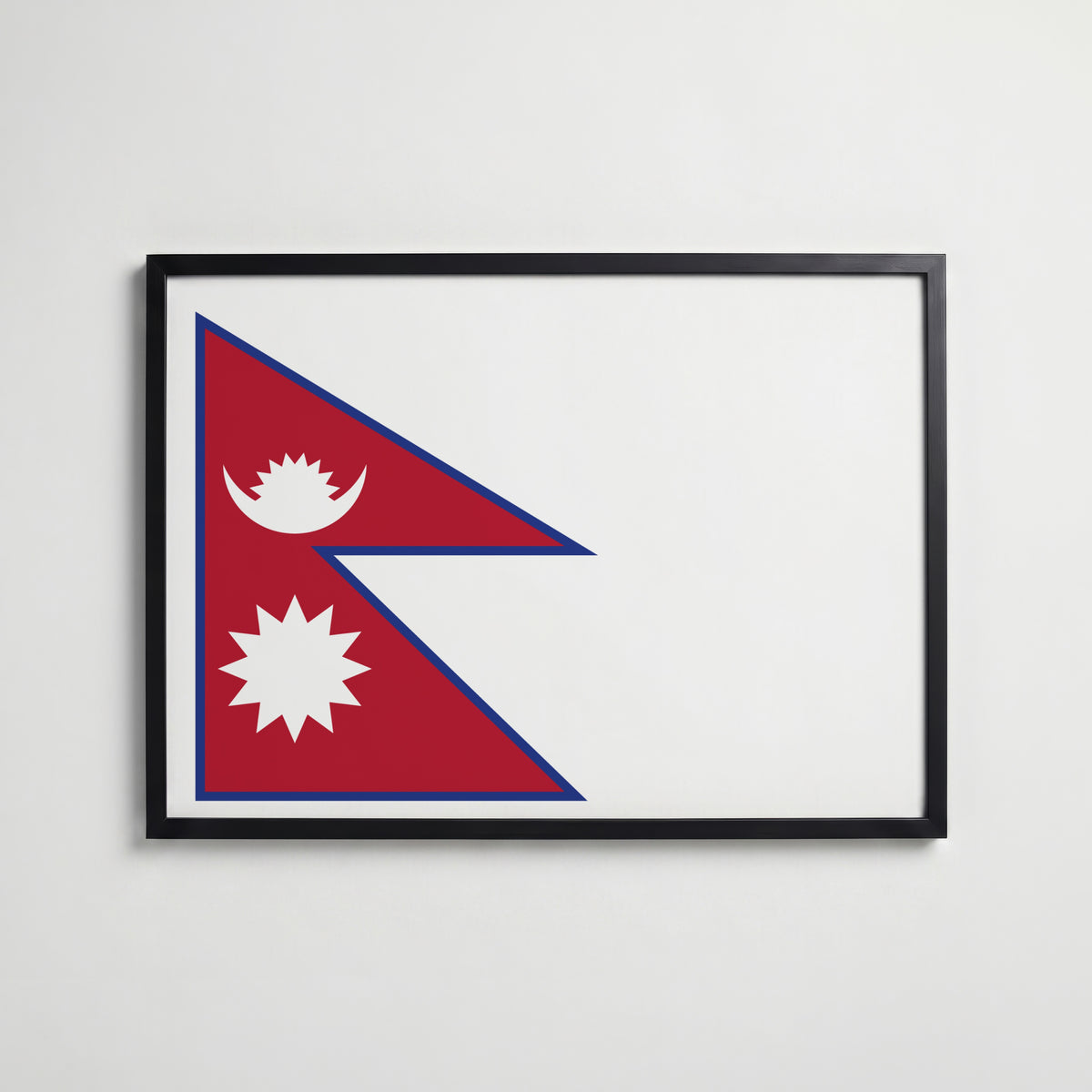 Nepal National Flag Poster i svart ram – stilren konsttryck som väggdekor från Bozetto