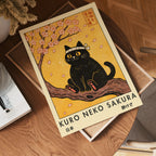 Kuro Neko Sakura Cat poster visad rakt fram – Bozetto affisch i hög tryckkvalitet