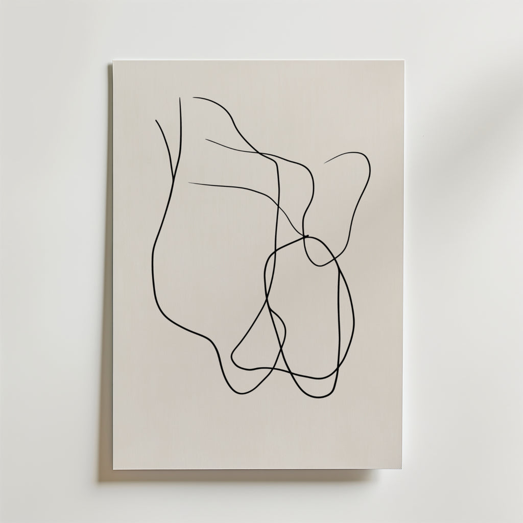 Abstract Black Line Flow – stilfullt konsttryck från Bozetto, tryckt på matt finpapper