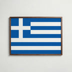 Greece National Flag Poster i valnötsram – varm konstaffisch för hemmet från Bozetto