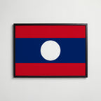 Laos National Flag Poster i svart ram – stilren konsttryck som väggdekor från Bozetto