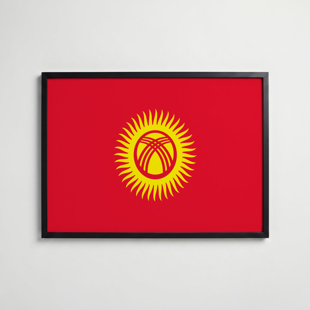 Kyrgyzstan National Flag Poster i svart ram – stilren konsttryck som väggdekor från Bozetto