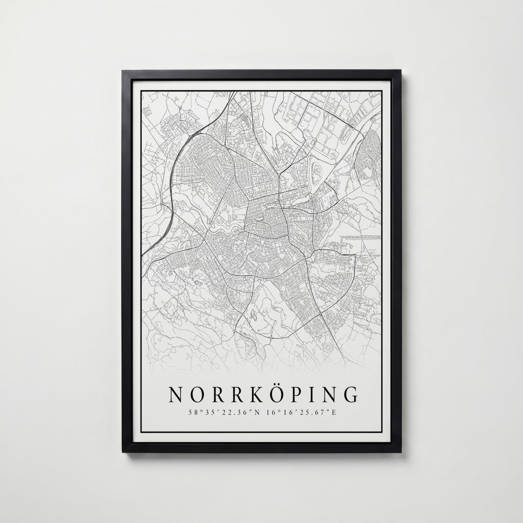 Storleksjämförelse för Norrköping Karta affisch – köp enkelt hos Bozetto i hög kvalitet