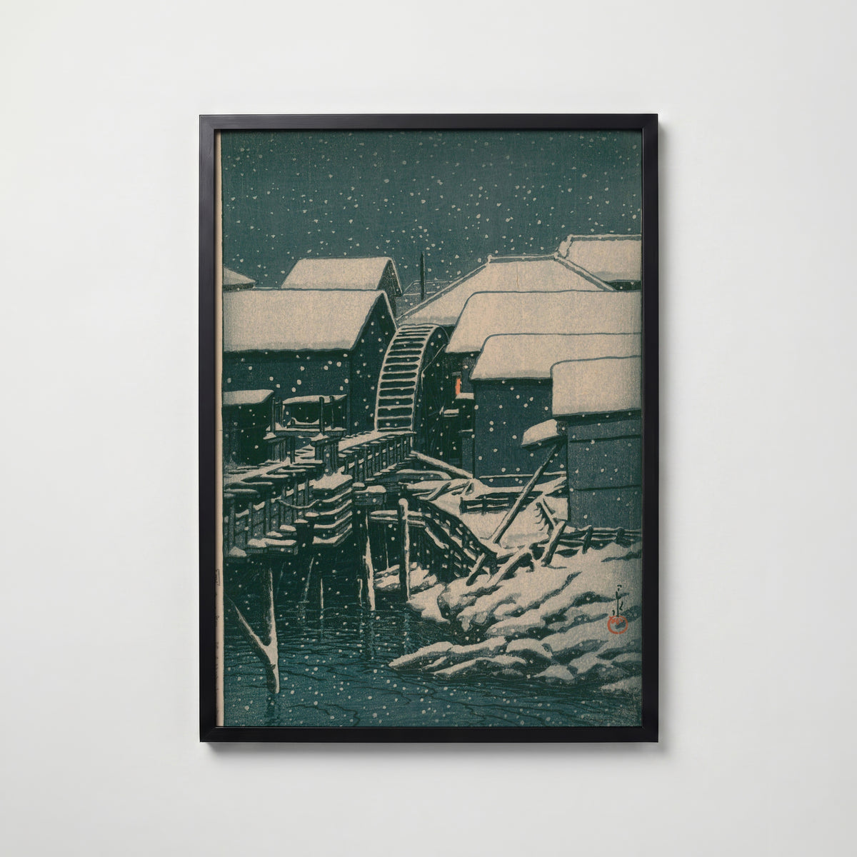 Hasui Kawase Snow at Sekiguchi 1932 Poster – svart ram
