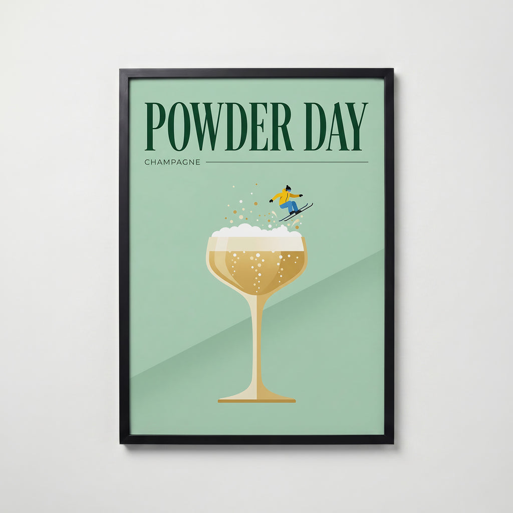 Powder Day Champagne Poster – svart ram
