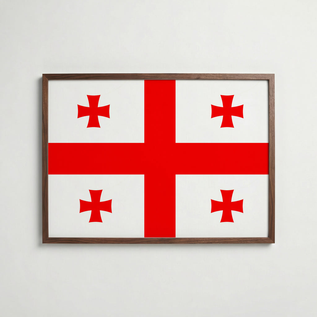 Georgia National Flag Poster i valnötsram – varm konstaffisch för hemmet från Bozetto