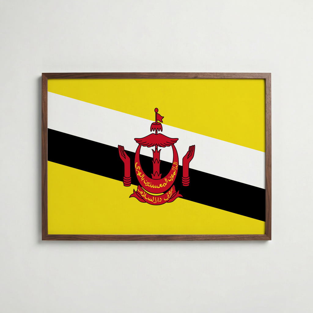 Brunei National Flag Poster i valnötsram – varm konstaffisch för hemmet från Bozetto