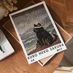 Kuro Neko Rain Cat poster visad rakt fram – Bozetto affisch i hög tryckkvalitet i hög tryckkvalitet
