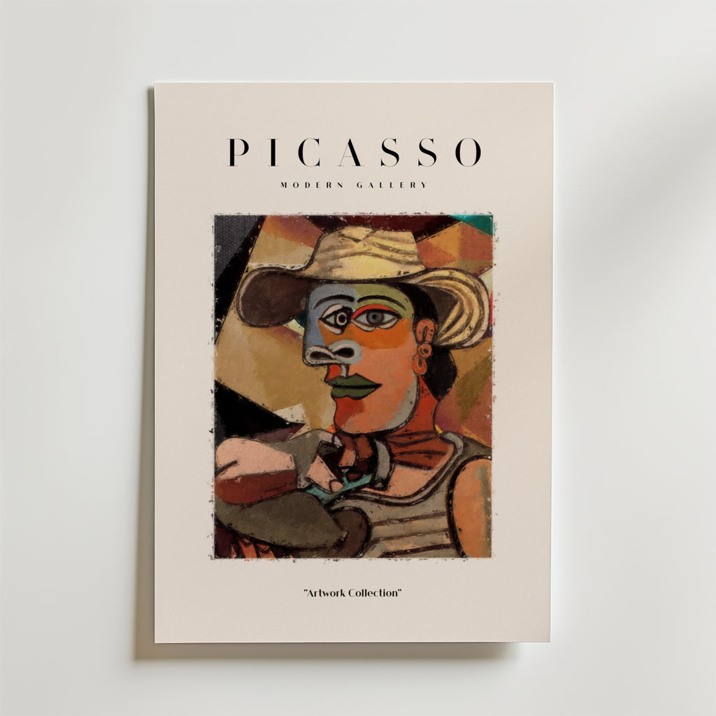 Picasso Abstract Cowboy Portrait affisch på neutral bakgrund – poster från Bozetto