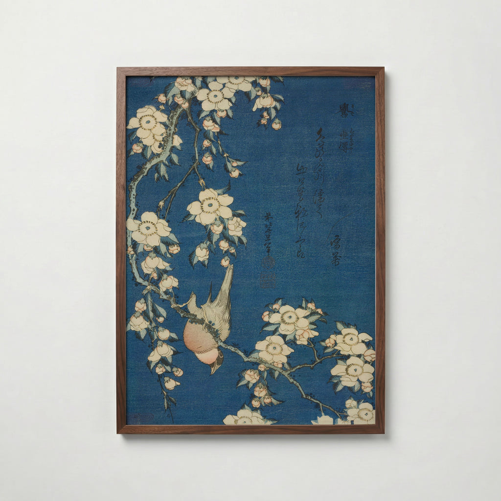 Katsushika Hokusai Bullfinch and Weeping Cherry 1834 Poster – valnötsram
