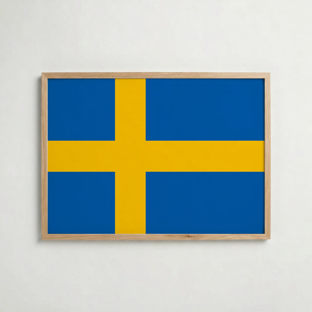 Sweden National Flag Poster i ekram – inramad konsttryck för stilren inredning hos Bozetto