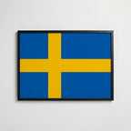 Sweden National Flag Poster i svart ram – stilren konsttryck som väggdekor från Bozetto