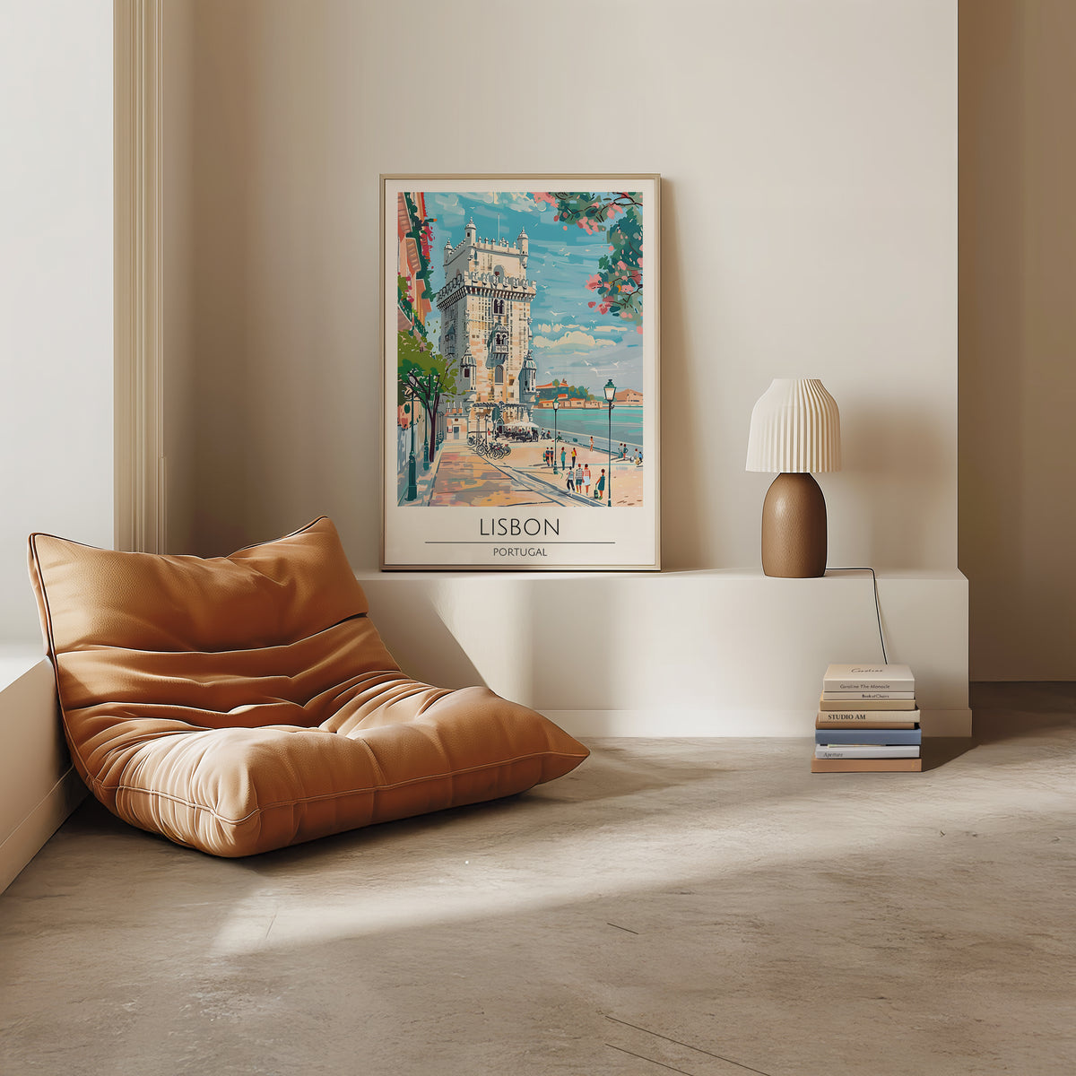 Mockup av Lisbon Riverside Tower affisch på vägg – köp enkelt hos Bozetto i hög kvalitet