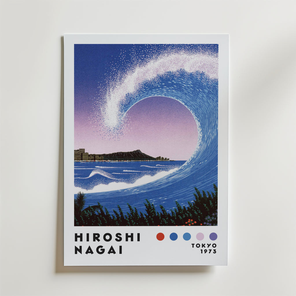 Mockup av Hiroshi Nagai Diamond Wave affisch på vägg – köp enkelt hos Bozetto i hög kvalitet