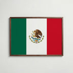 Mexico National Flag Poster i valnötsram – varm konstaffisch för hemmet från Bozetto
