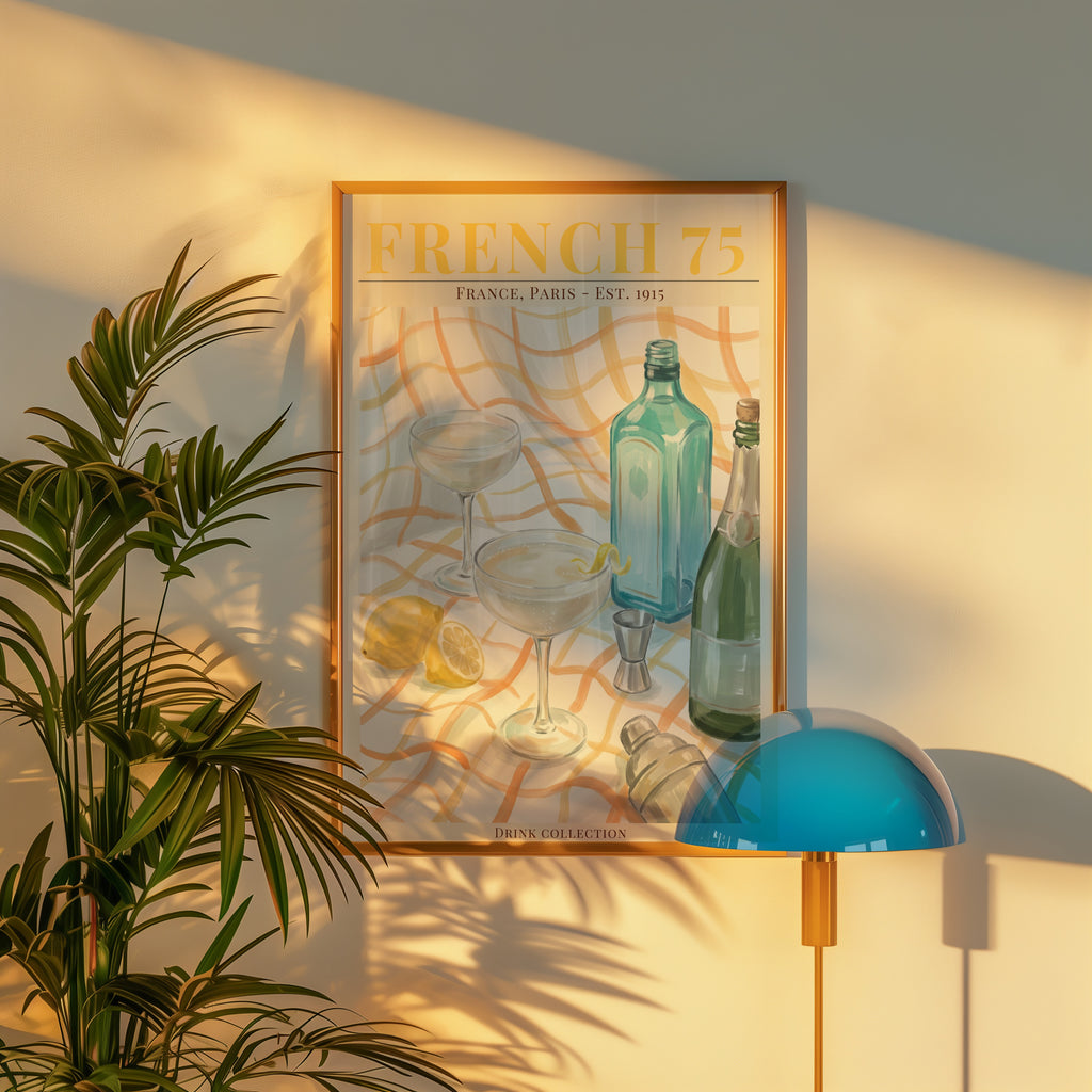 French 75 affisch i minimalistiskt sovrum – köp enkelt hos Bozetto i hög kvalitet