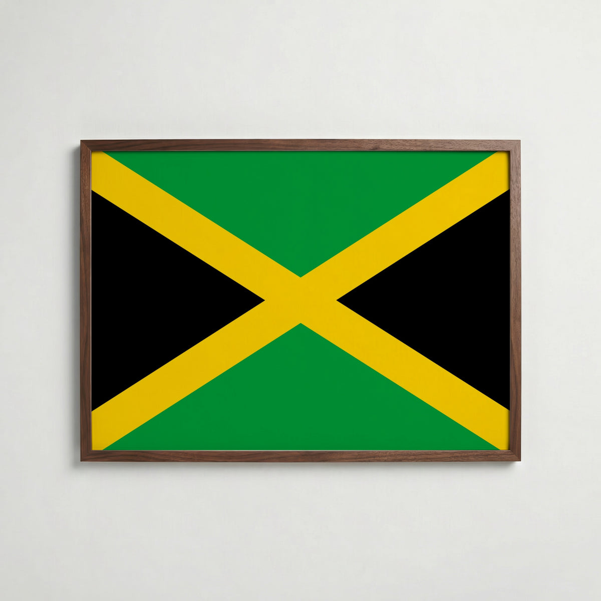 Jamaica National Flag Poster i valnötsram – varm konstaffisch för hemmet från Bozetto