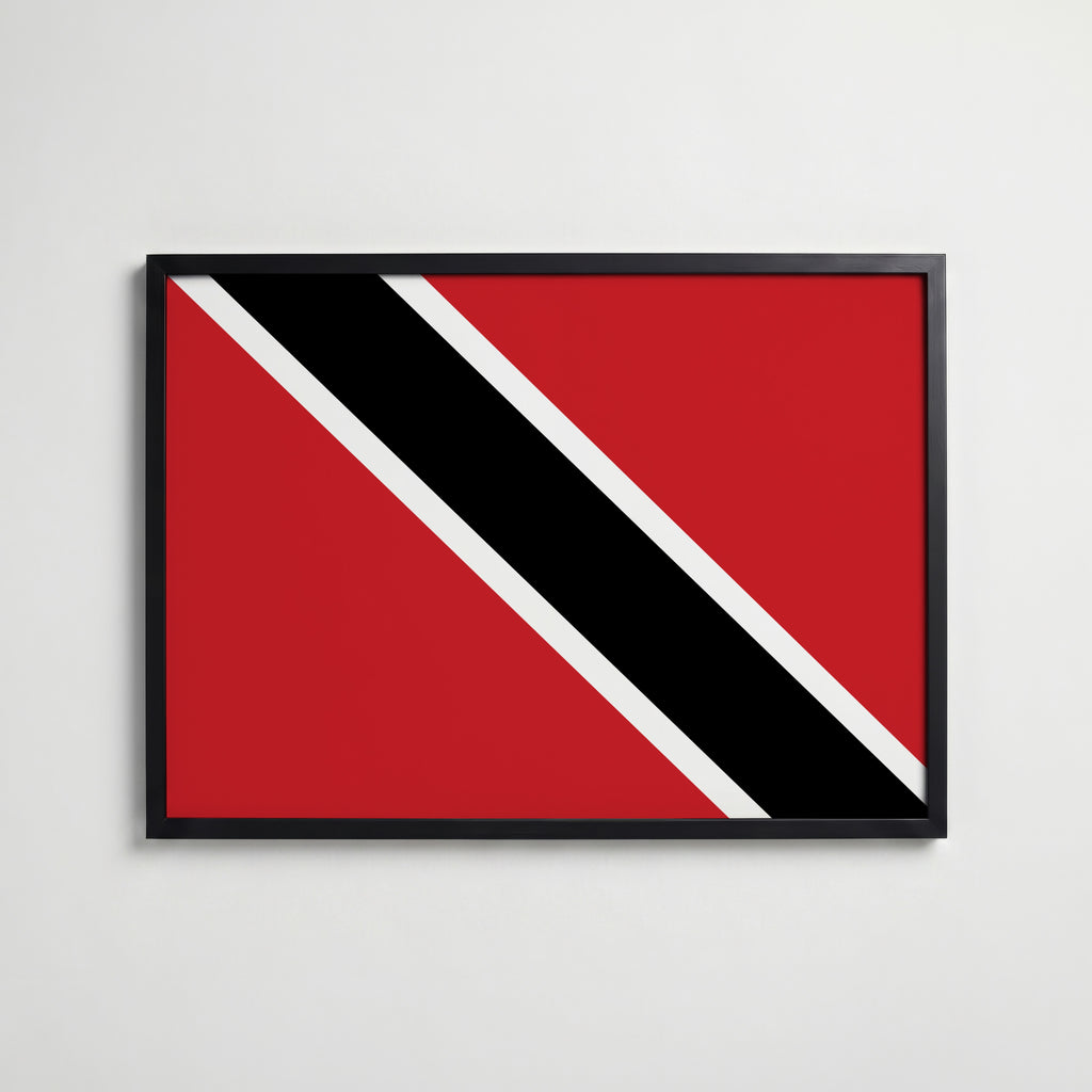 Trinidad and Tobago National Flag Poster i svart ram – stilren konsttryck som väggdekor från Bozetto