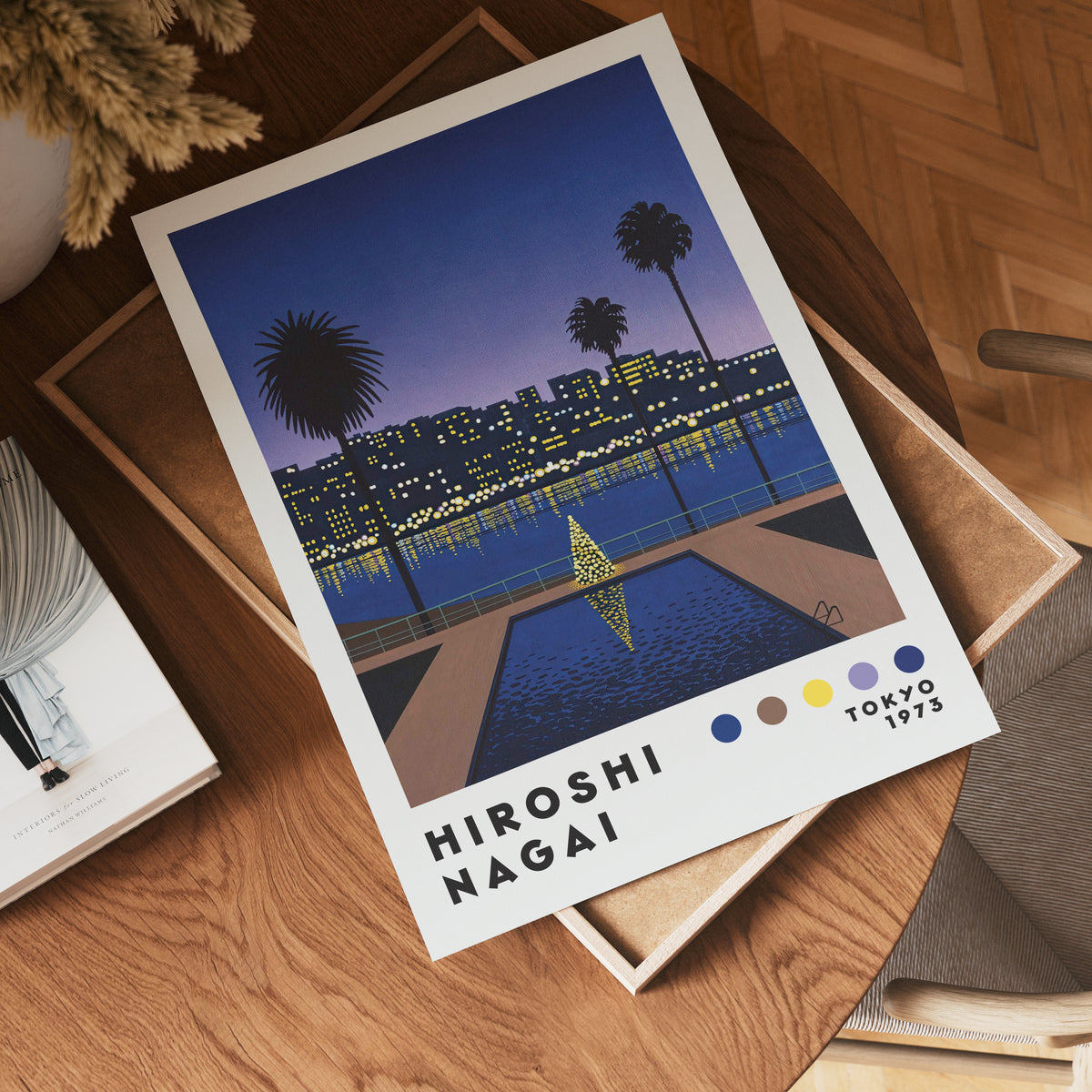 Väggmockup av Hiroshi Nagai Evening affisch på ljus vägg – Bozetto konsttryck – nr 2