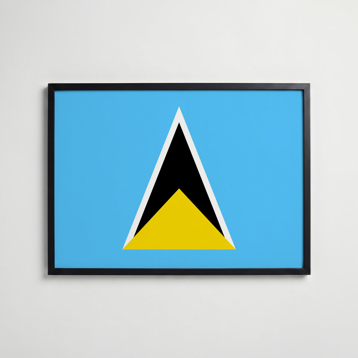 Saint Lucia National Flag Poster i svart ram – stilren konsttryck som väggdekor från Bozetto