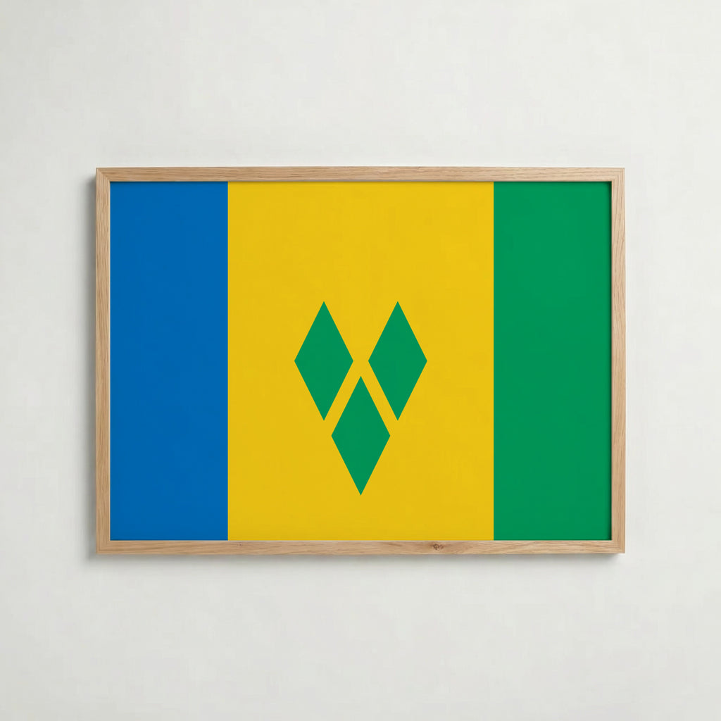 Saint Vincent and the Grenadines National Flag Poster i ekram – inramad konsttryck för stilren inredning hos Bozetto