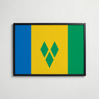 Saint Vincent and the Grenadines National Flag Poster i svart ram – stilren konsttryck som väggdekor från Bozetto
