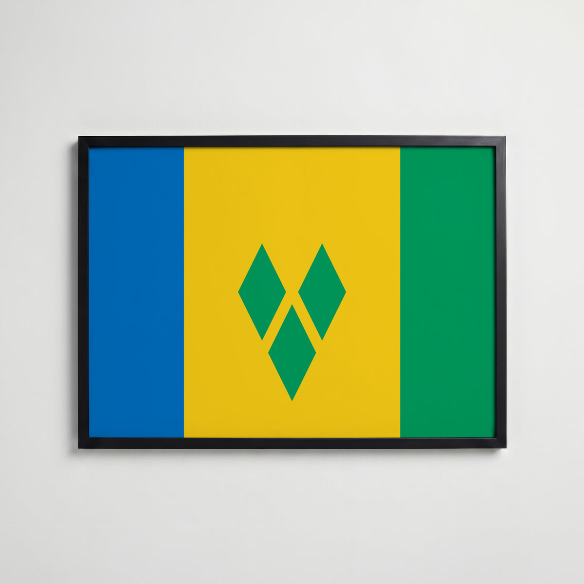 Saint Vincent and the Grenadines National Flag Poster i svart ram – stilren konsttryck som väggdekor från Bozetto