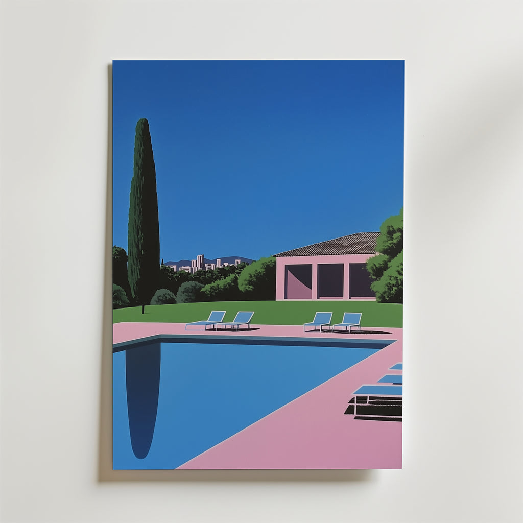 Pink & Blue Retro Hiroshi – stilfullt konsttryck från Bozetto, tryckt på matt finpapper