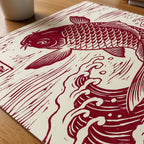 Red Koi Linocut Poster – närbild på papper