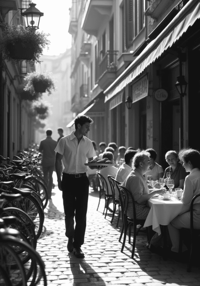 Charming Street Café – affisch med snyggt motiv, köp enkelt hos Bozetto i flera storlekar