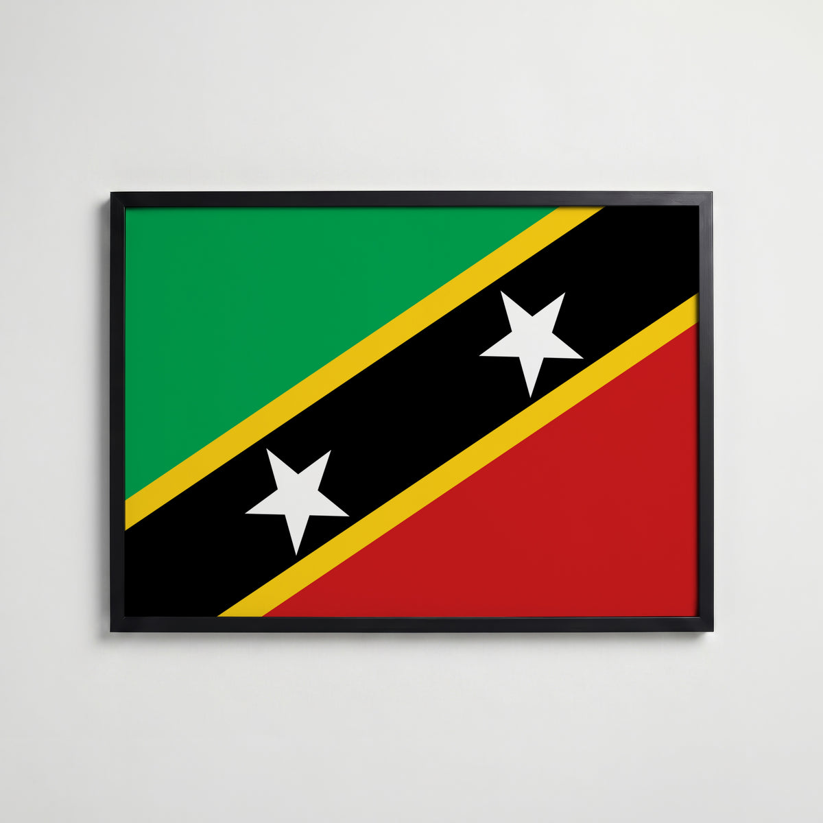 Saint Kitts and Nevis National Flag Poster i svart ram – stilren konsttryck som väggdekor från Bozetto