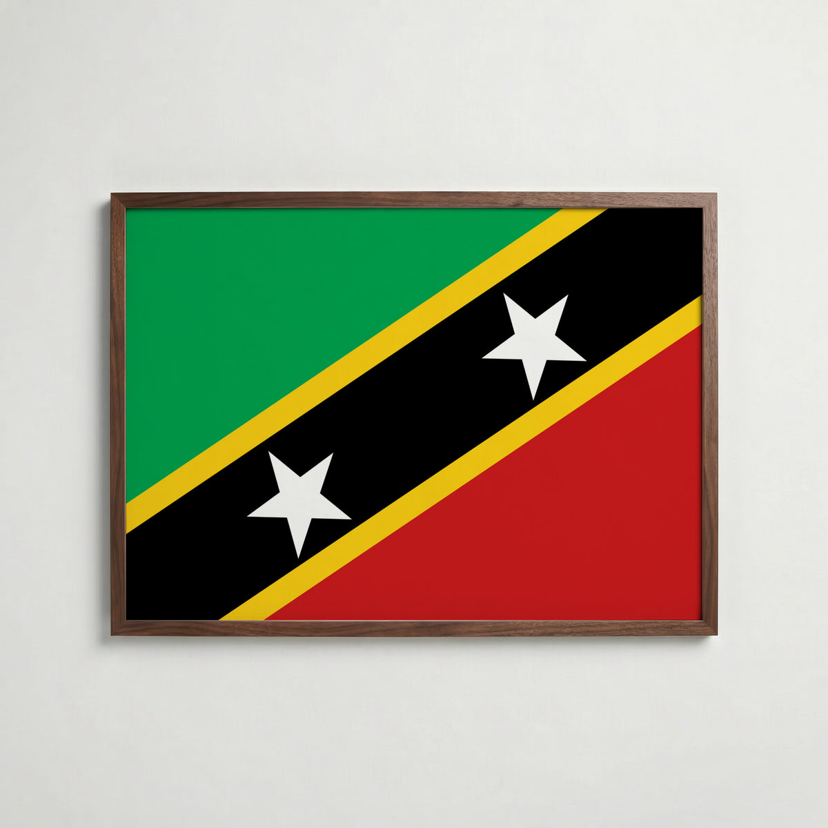 Saint Kitts and Nevis National Flag Poster i valnötsram – varm konstaffisch för hemmet från Bozetto