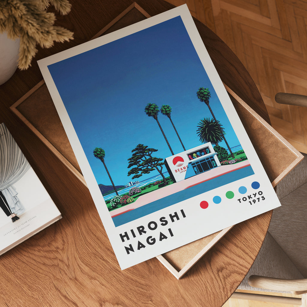 Väggmockup med Hiroshi Nagai Beams Store – köp enkelt hos Bozetto affisch i hög kvalitet