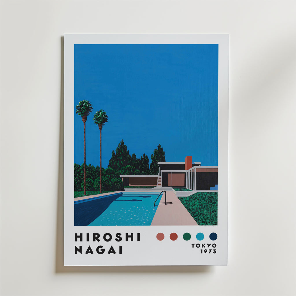 Mockup av Hiroshi Nagai Poolside affisch på vägg – köp enkelt hos Bozetto i hög kvalitet