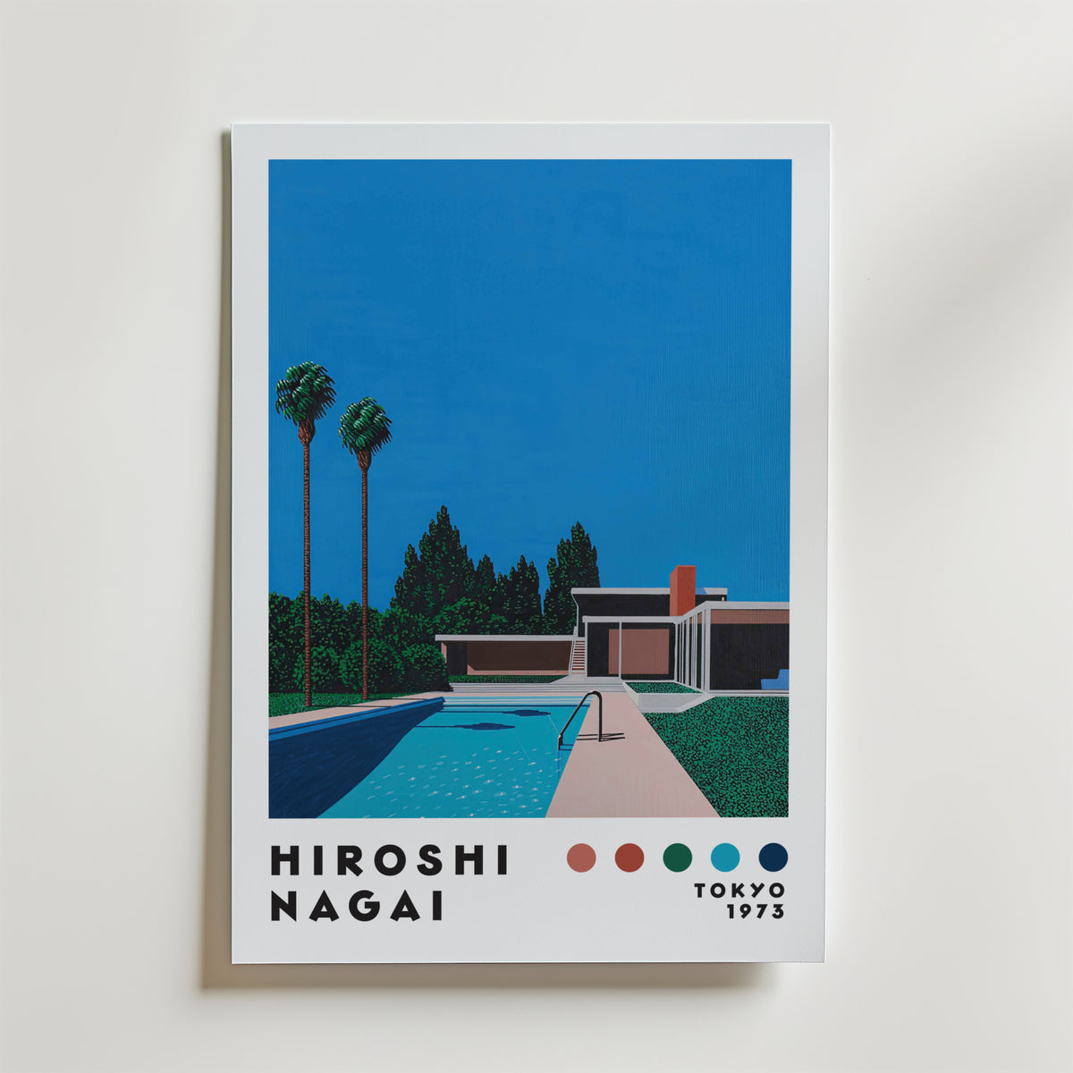Mockup av Hiroshi Nagai Poolside affisch på vägg – köp enkelt hos Bozetto i hög kvalitet