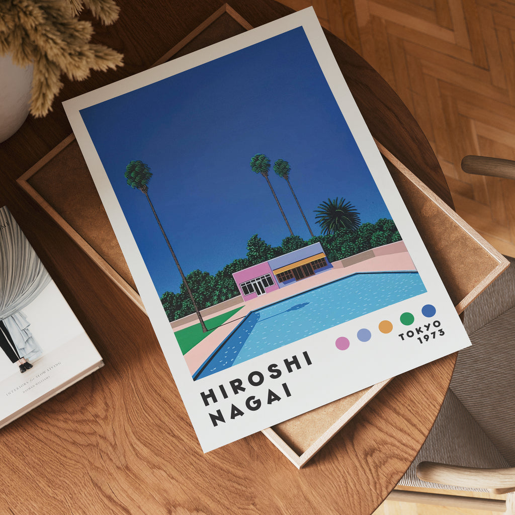 Väggmockup med Hiroshi Nagai Poolside House – köp enkelt hos Bozetto affisch i hög kvalitet
