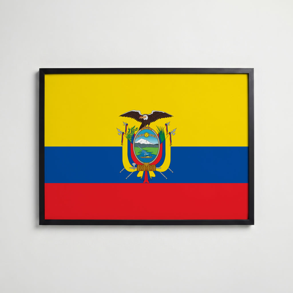 Ecuador National Flag Poster i svart ram – stilren konsttryck som väggdekor från Bozetto